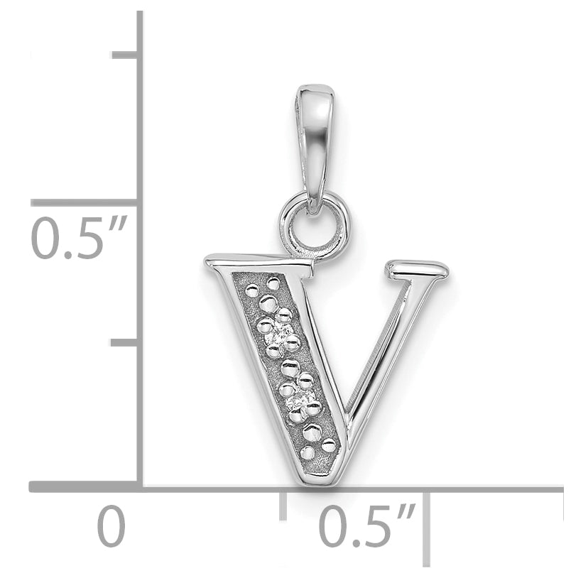 14K White Gold Diamond Letter V Initial-Pendant