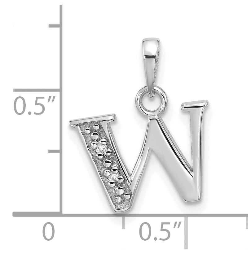 14K White Gold Diamond Letter W Initial-Pendant
