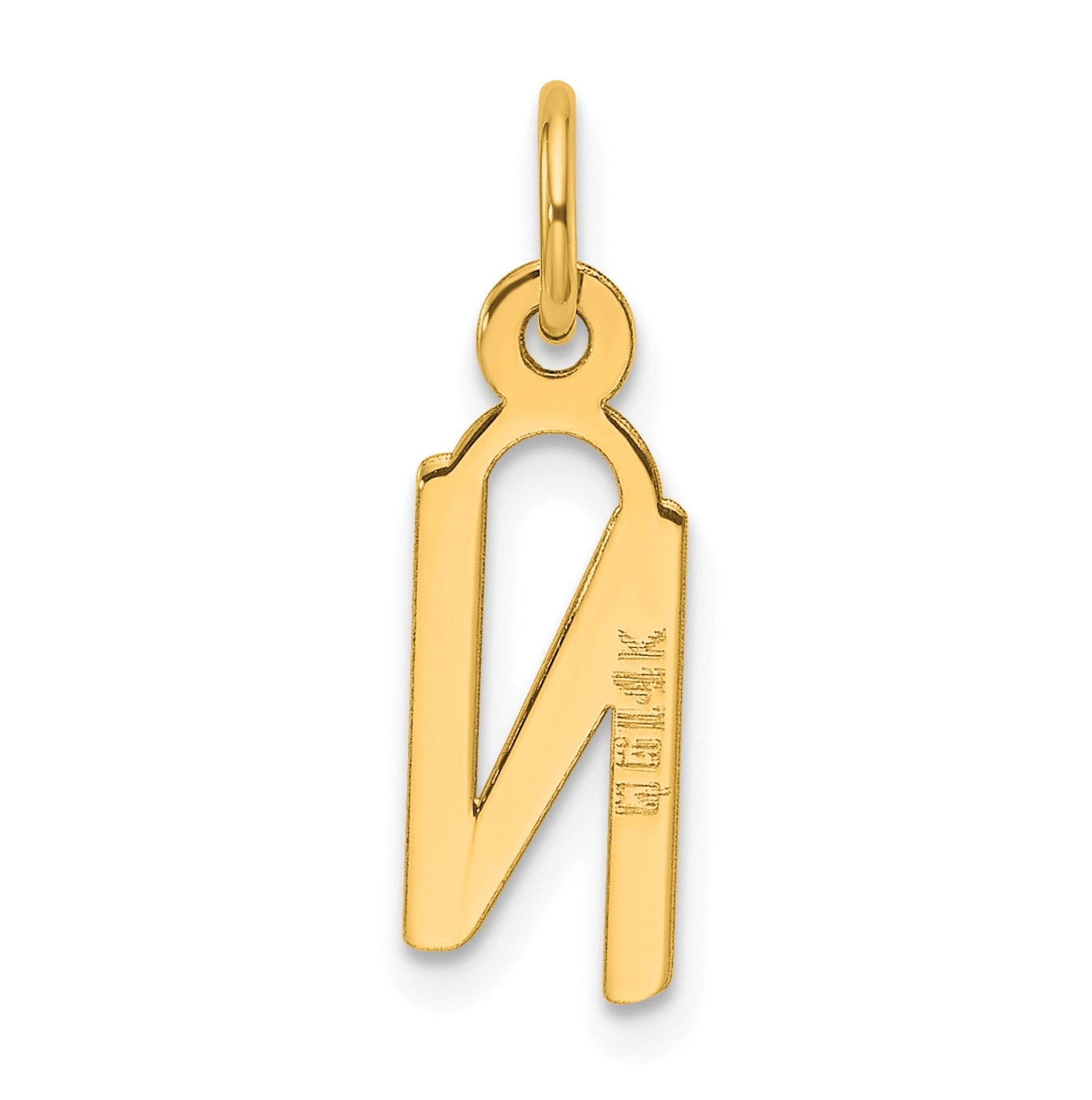 14K Yellow Gold Slanted Block Letter N Initial Charm