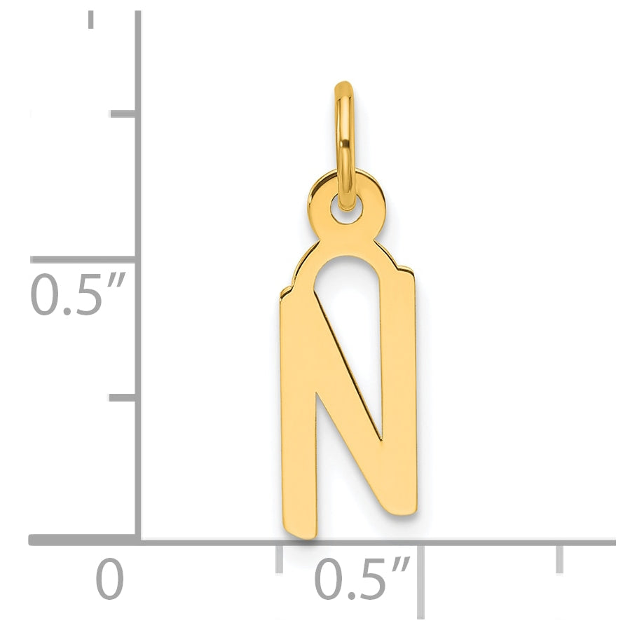 14K Yellow Gold Slanted Block Letter N Initial Charm