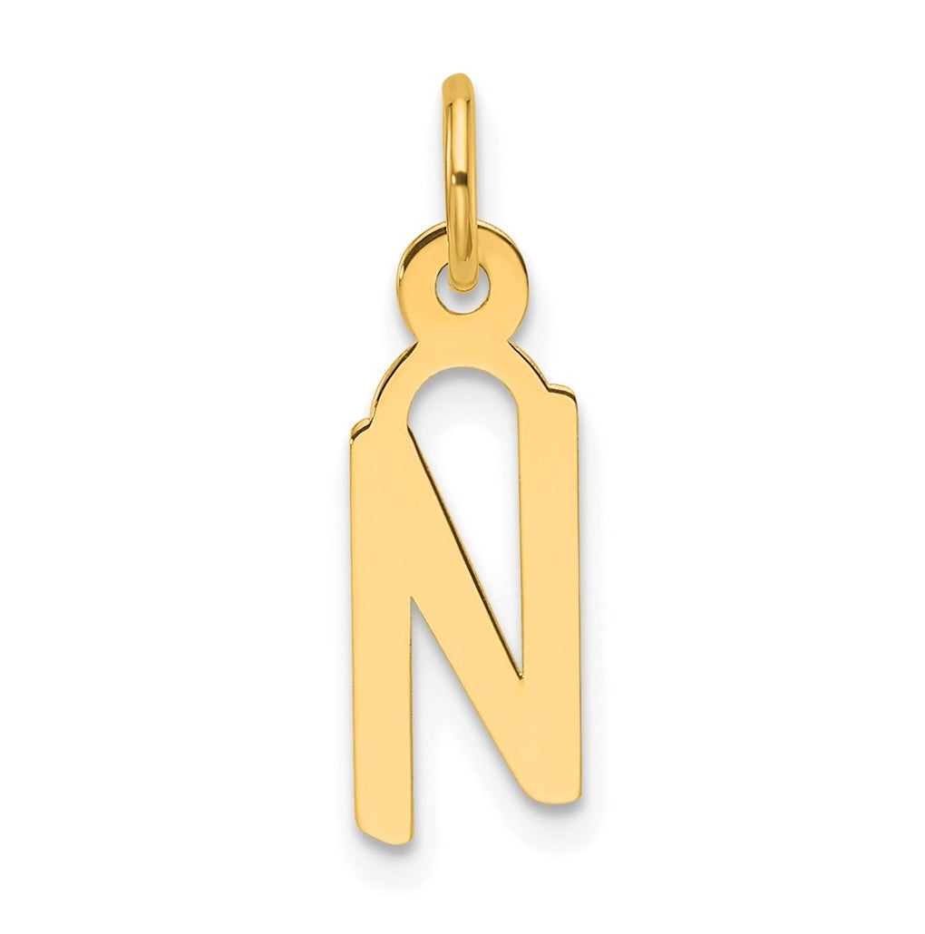 14K Yellow Gold Slanted Block Letter N Initial Charm