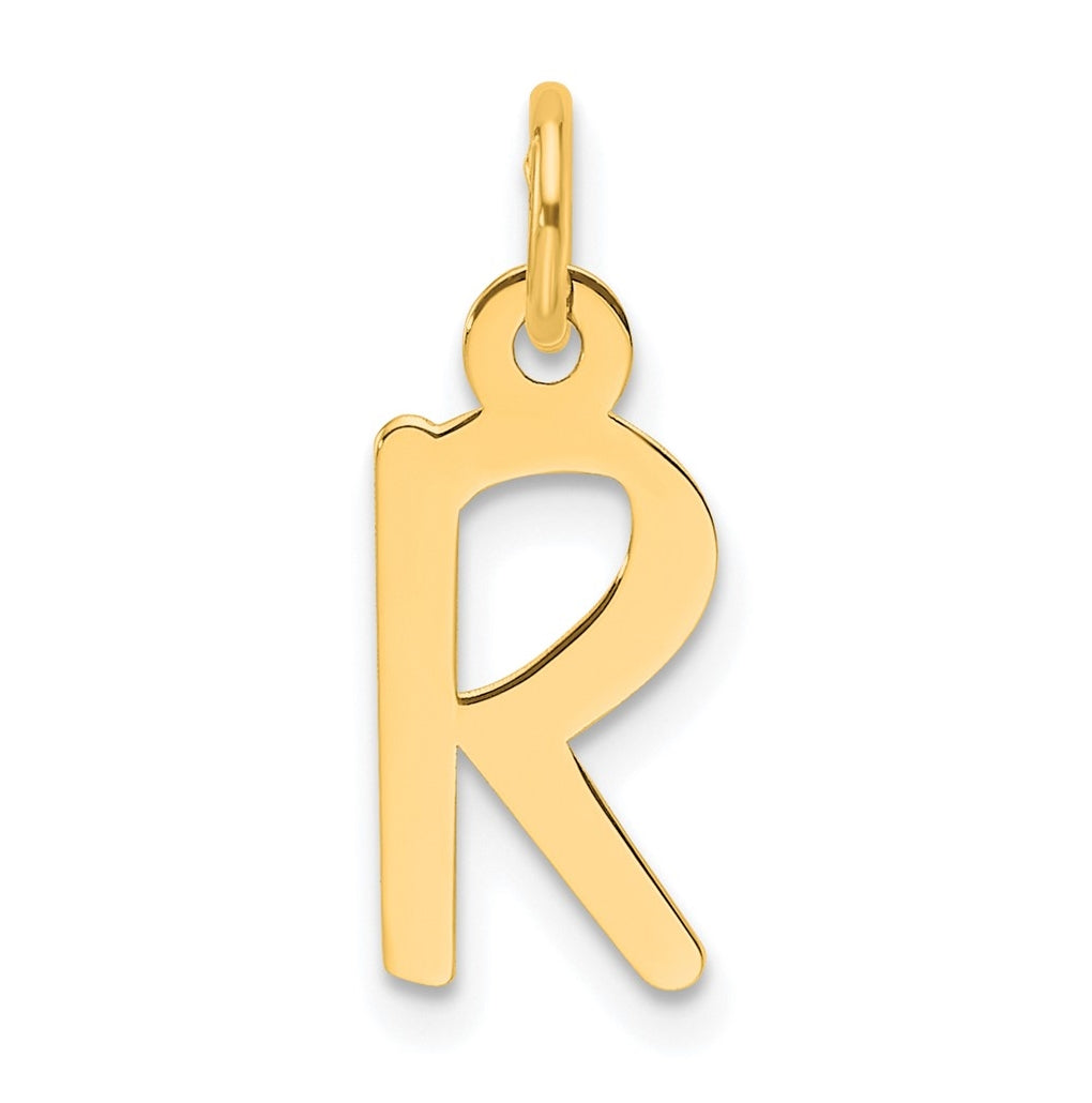 14K Yellow Gold Slanted Block Letter R Initial Charm