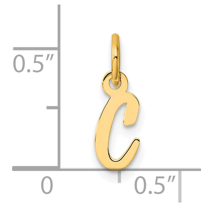 14K Yellow Gold Small Script Letter C Initial Charm