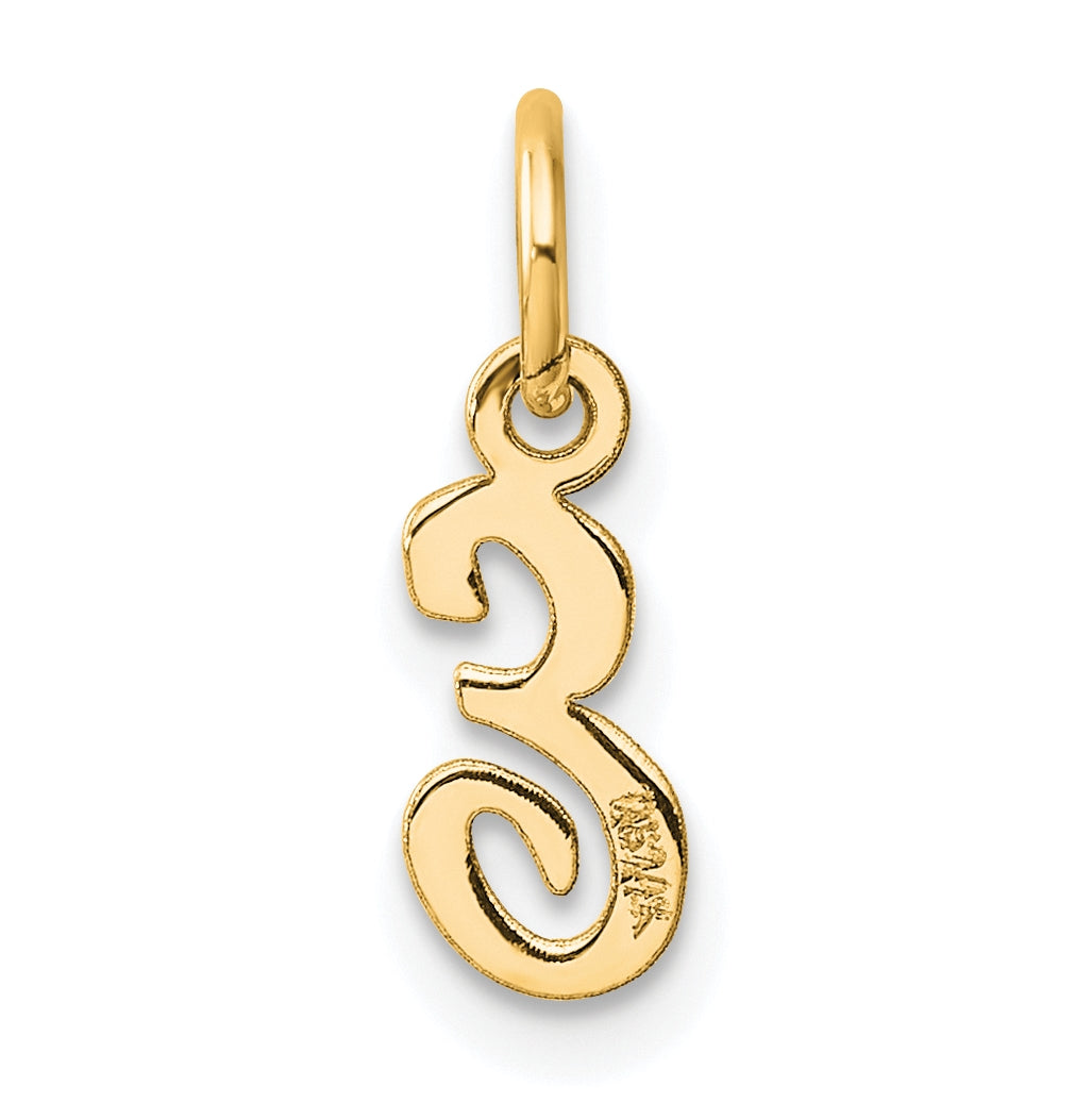 14K Yellow Gold Small Script Letter E Initial Charm