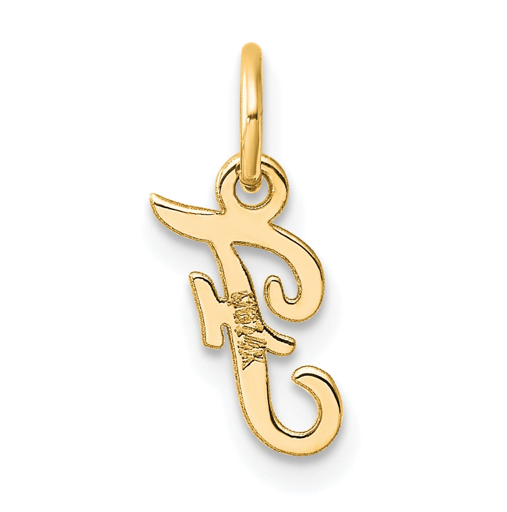 14K Yellow Gold Small Script Letter F Initial Charm