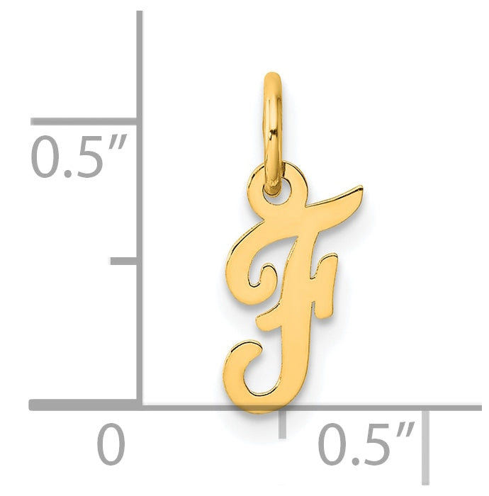 14K Yellow Gold Small Script Letter F Initial Charm