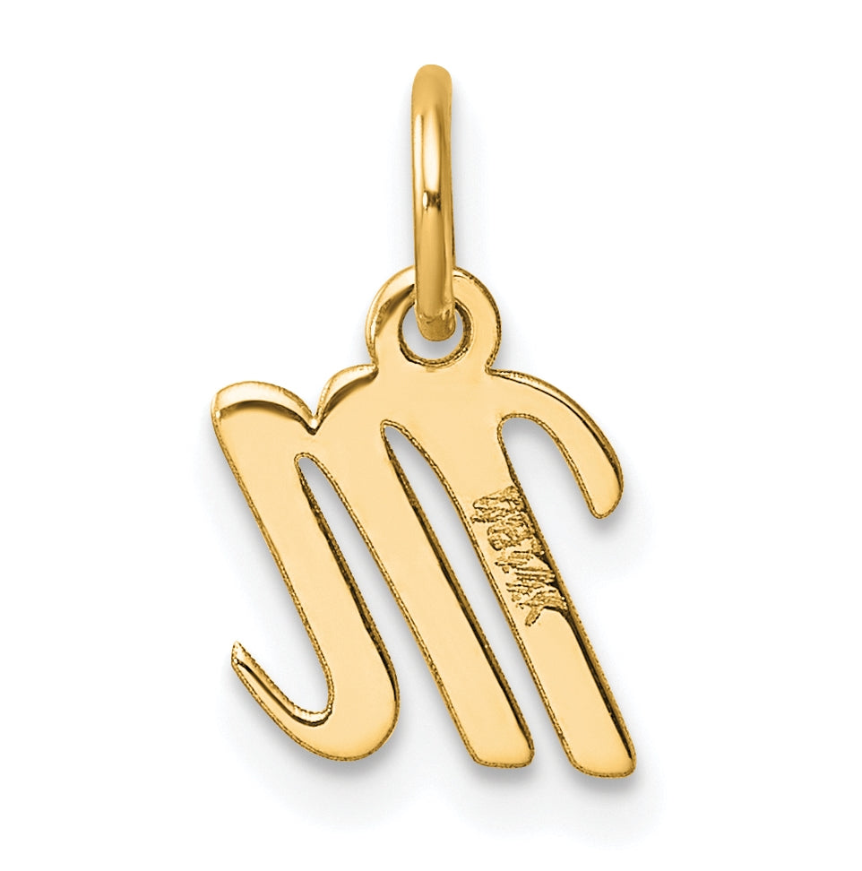 14K Yellow Gold Small Script Letter M Initial Charm