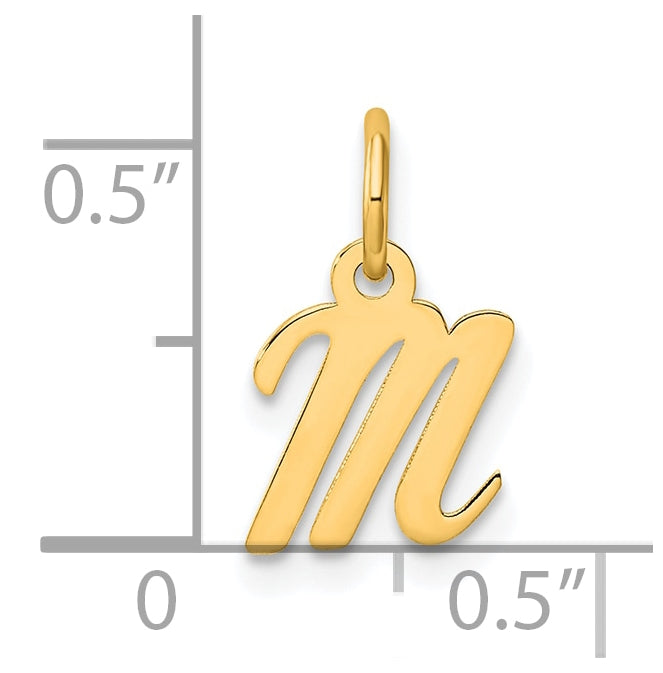 14K Yellow Gold Small Script Letter M Initial Charm