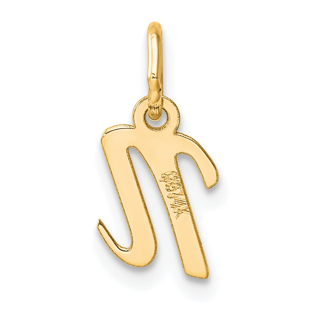 14K Yellow Gold Small Script Letter N Initial Charm