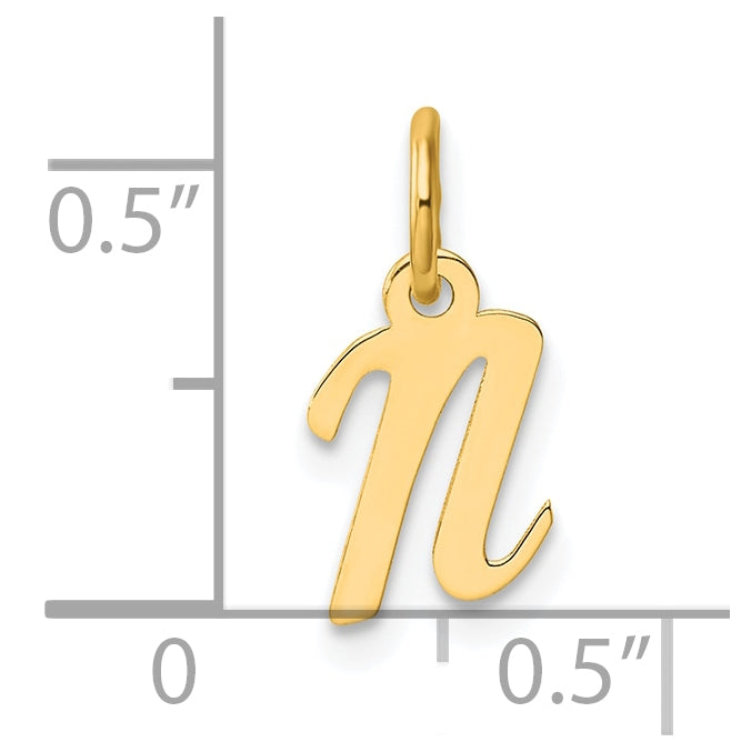 14K Yellow Gold Small Script Letter N Initial Charm