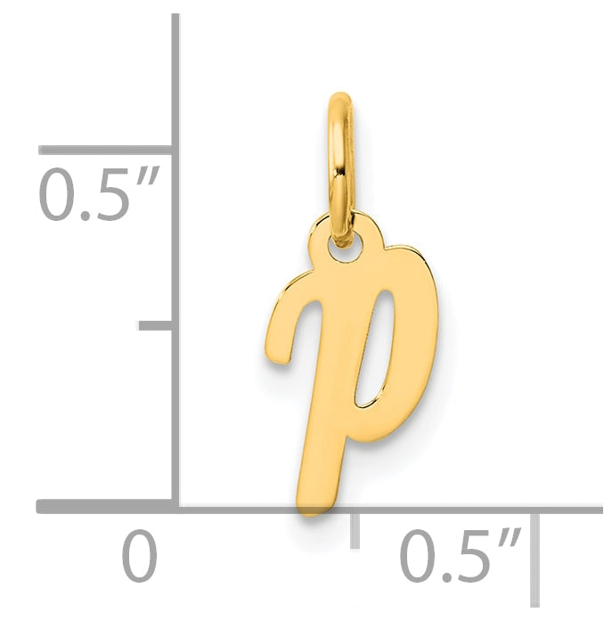 14K Yellow Gold Small Script Letter P Initial Charm