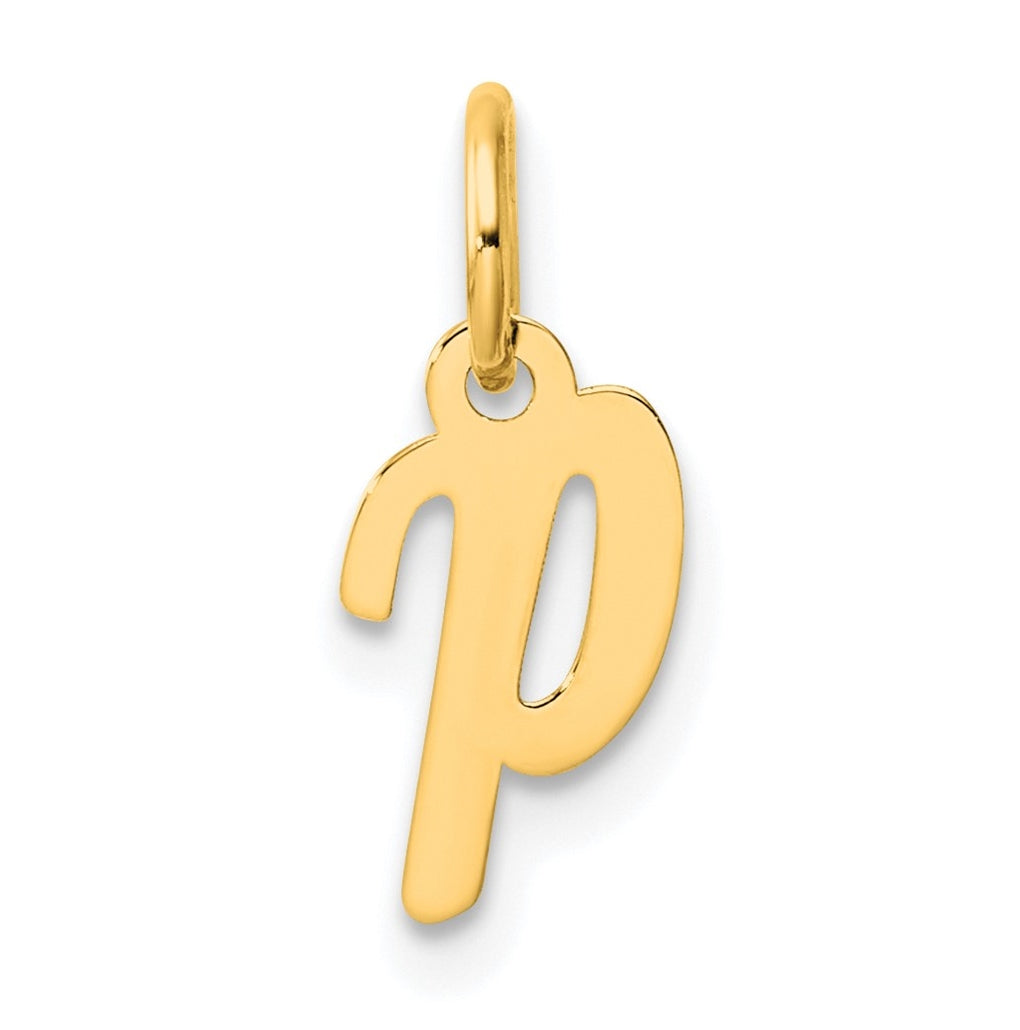 14K Yellow Gold Small Script Letter P Initial Charm