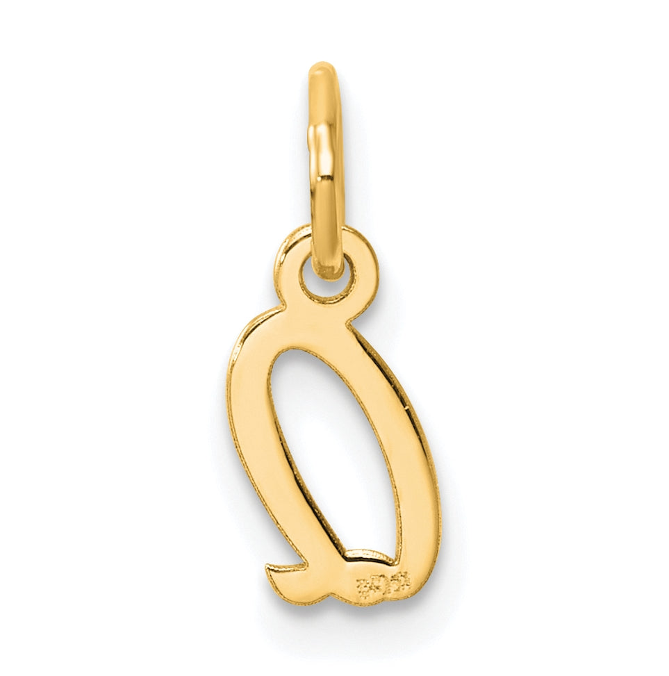 14K Yellow Gold Small Script Letter Q Initial Charm