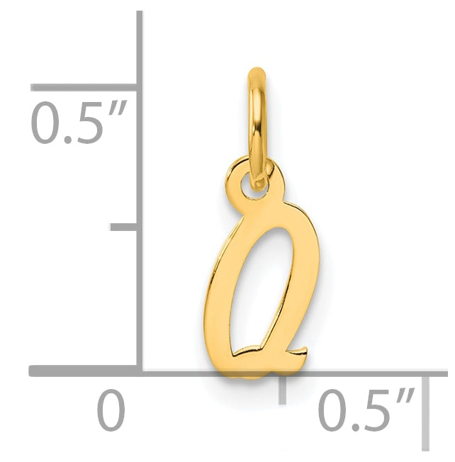 14K Yellow Gold Small Script Letter Q Initial Charm