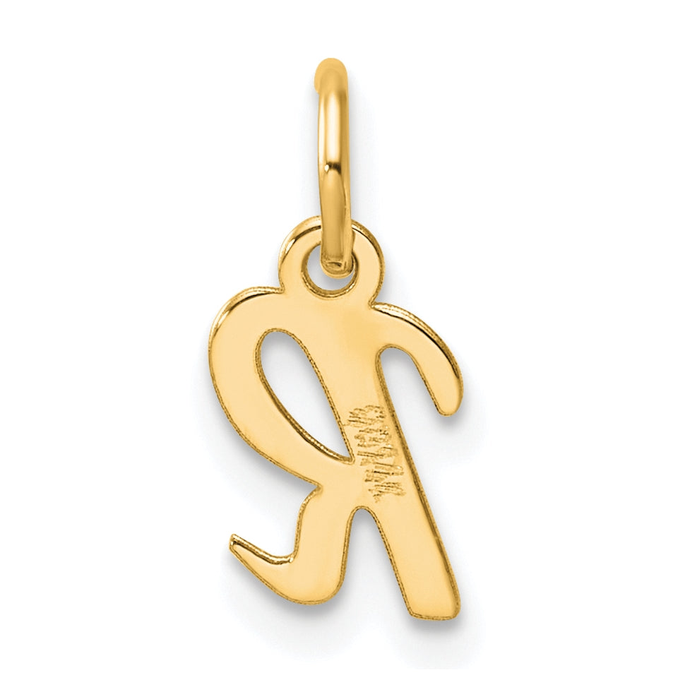 14K Yellow Gold Small Script Letter R Initial Charm