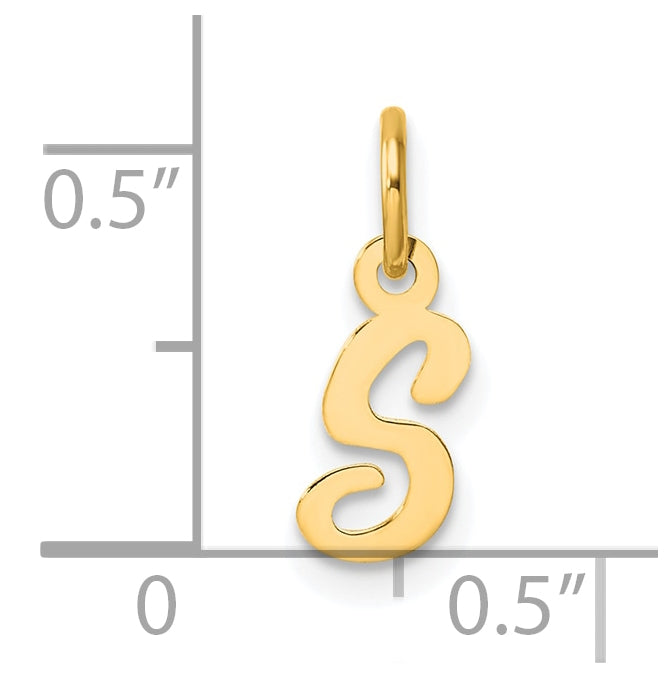 14K Yellow Gold Small Script Letter S Initial Charm