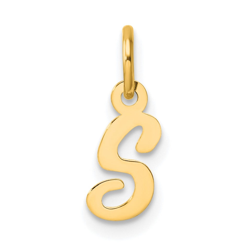 14K Yellow Gold Small Script Letter S Initial Charm
