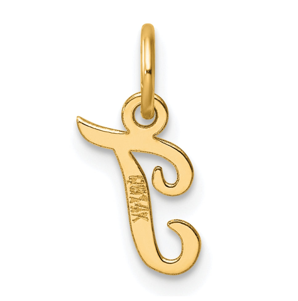 14K Yellow Gold Small Script Letter T Initial Charm