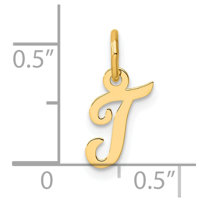 14K Yellow Gold Small Script Letter T Initial Charm