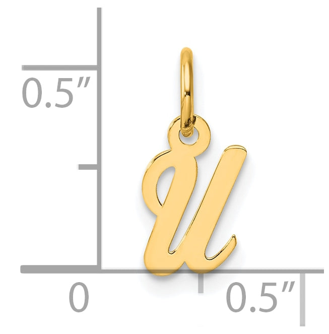 14K Yellow Gold Small Script Letter U Initial Charm