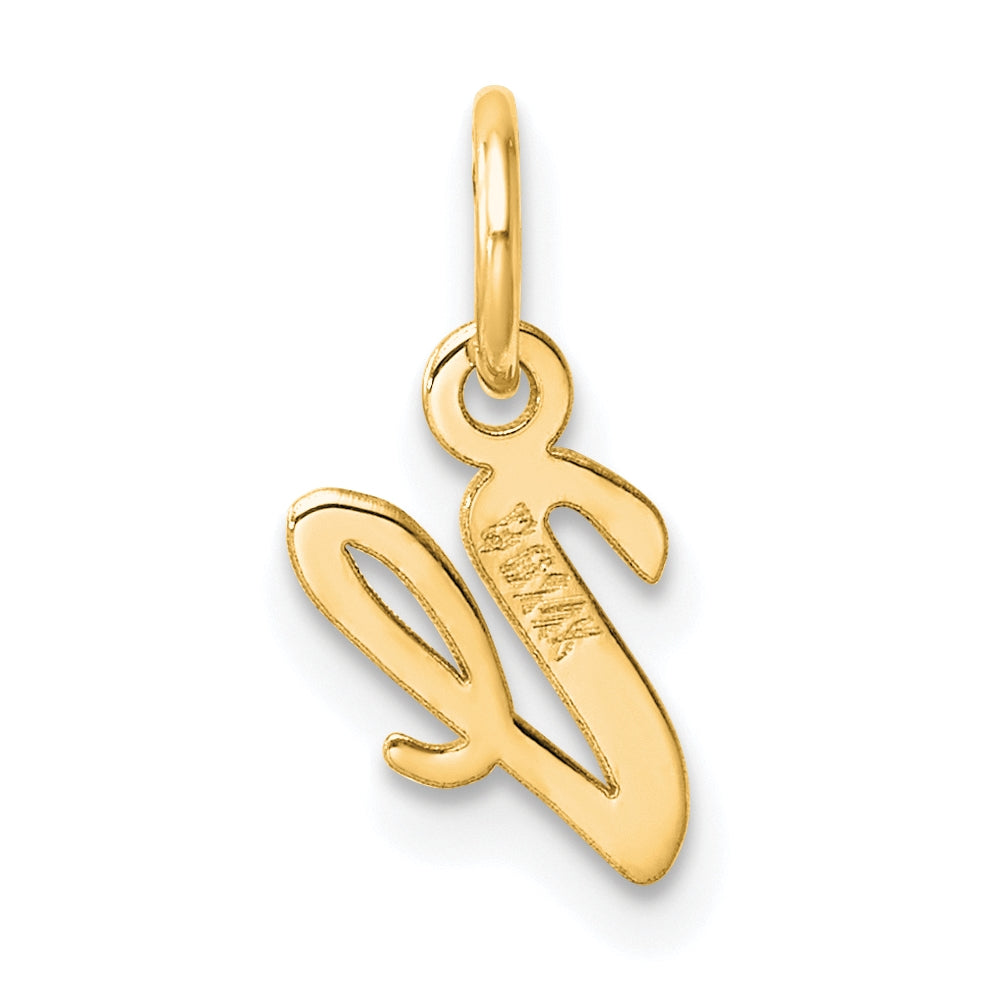 14K Yellow Gold Small Script Letter V Initial Charm