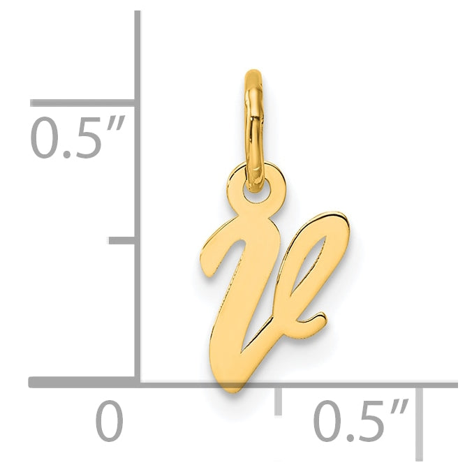 14K Yellow Gold Small Script Letter V Initial Charm