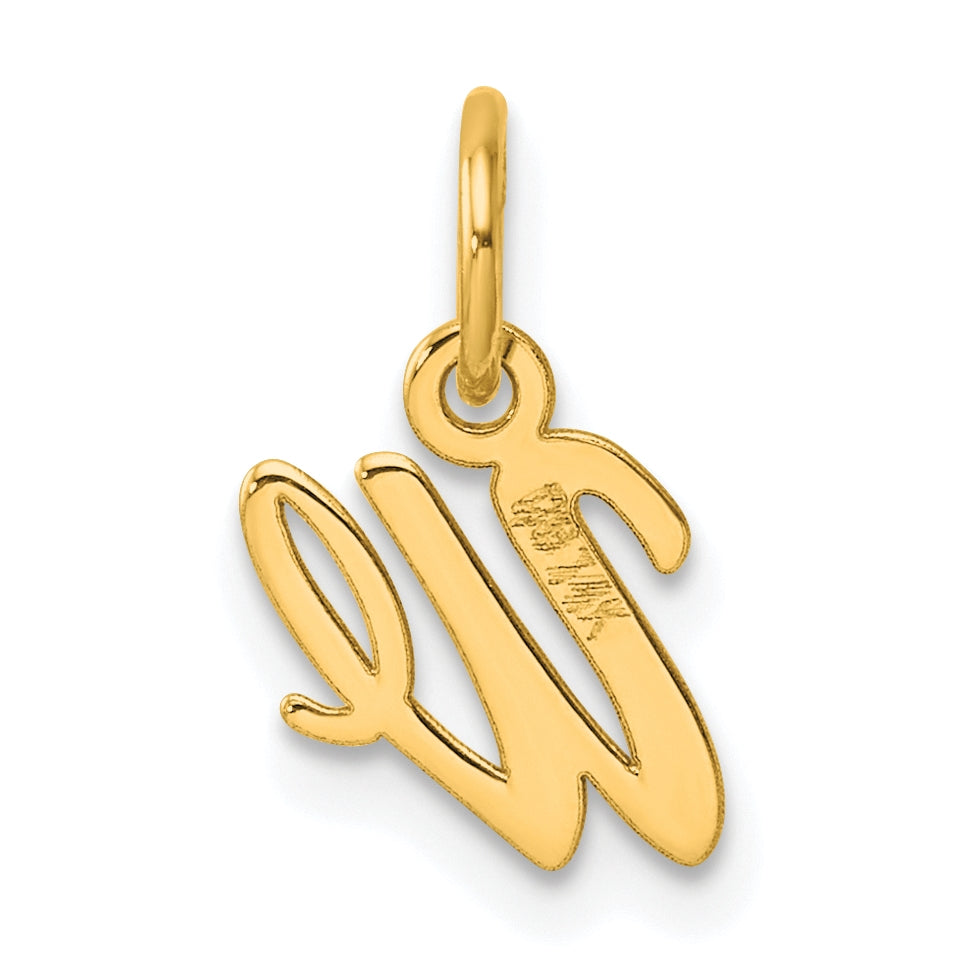 14K Yellow Gold Small Script Letter W Initial Charm