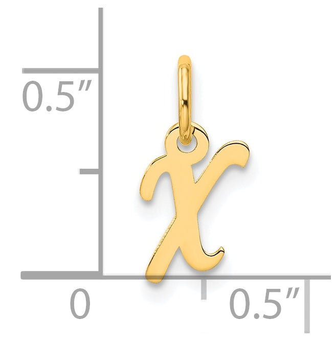 14K Yellow Gold Small Script Letter X Initial Charm