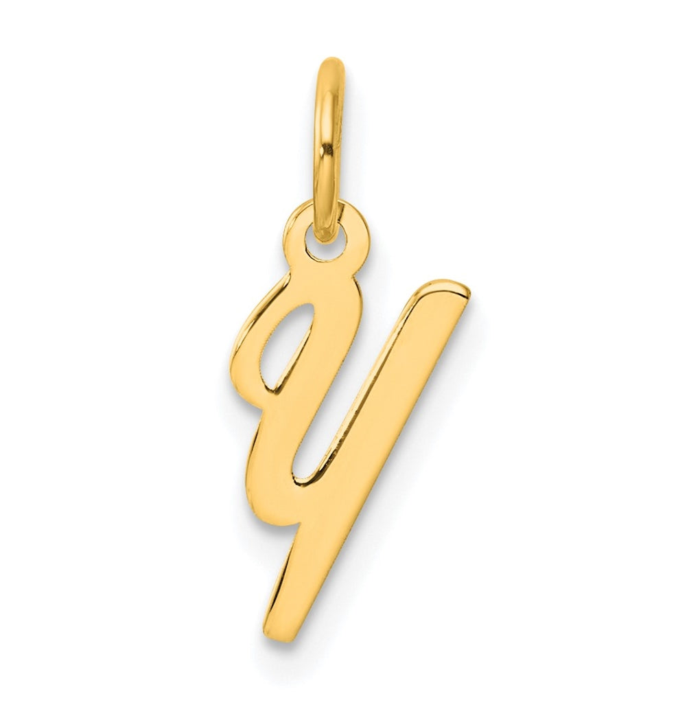 14K Yellow Gold Small Script Letter Y Initial Charm