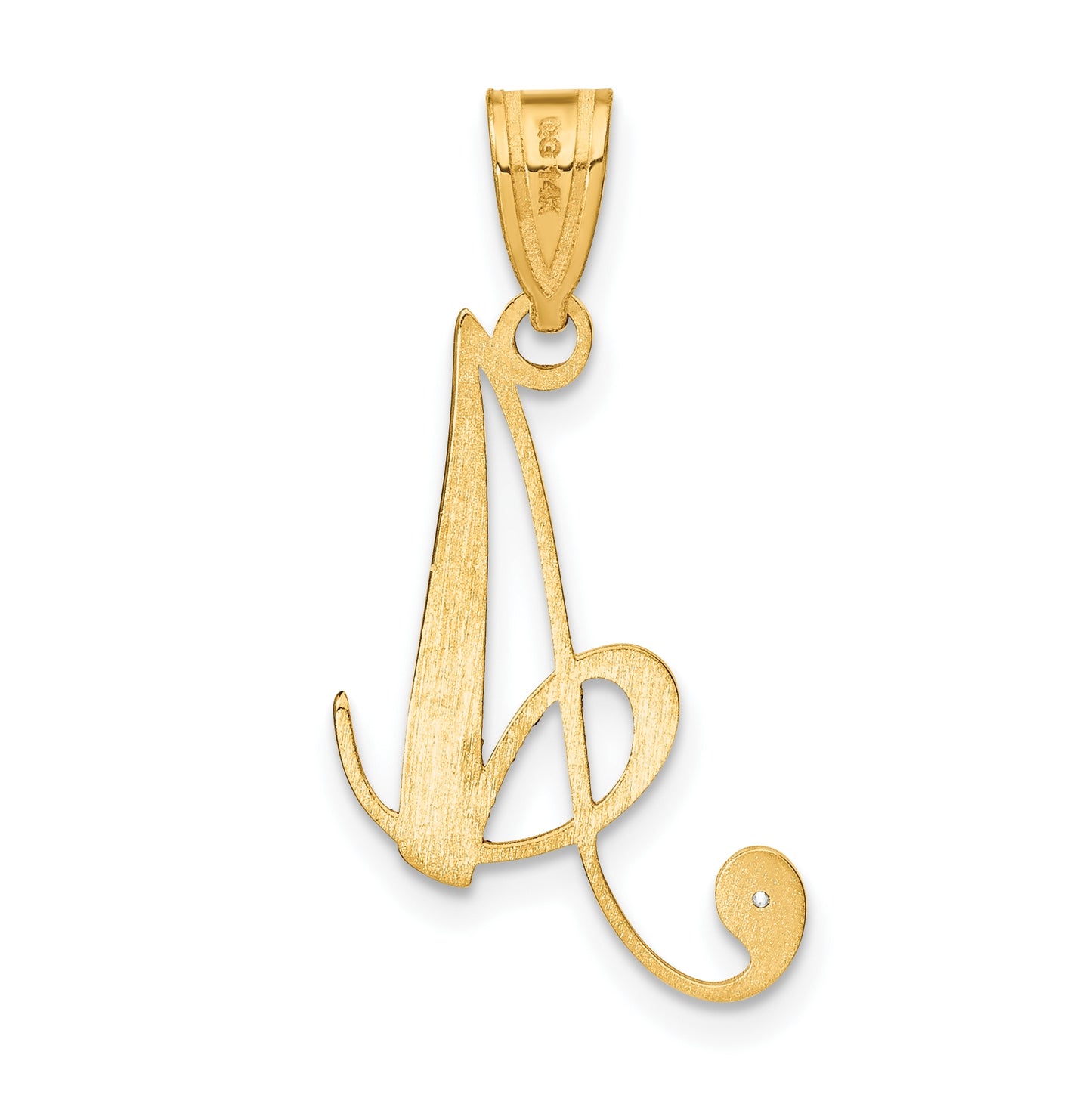 14K Yellow Gold Script Letter A Initial Pendant with Diamond