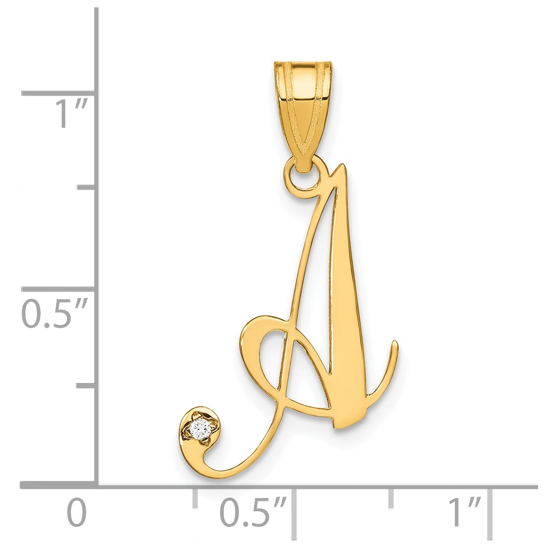 14K Yellow Gold Script Letter A Initial Pendant with Diamond