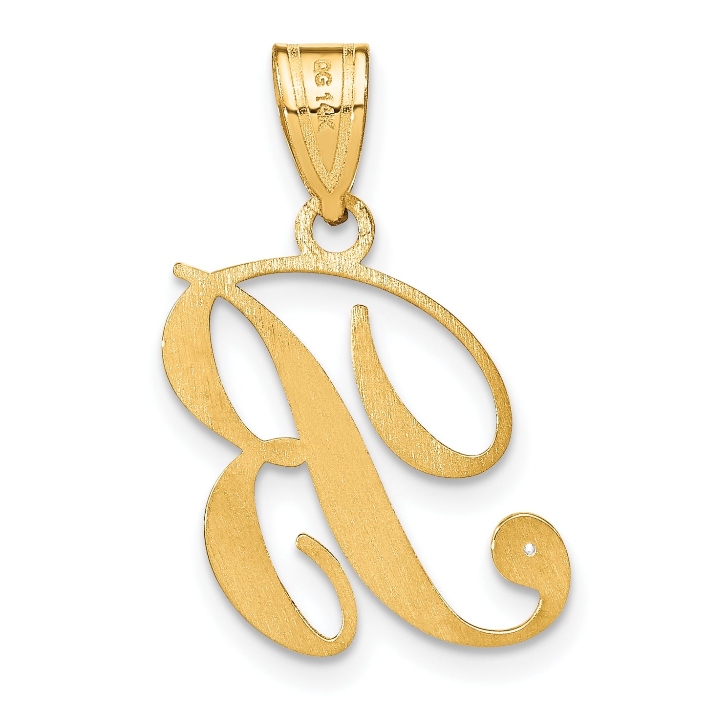 14K Yellow Gold Script Letter B Initial Pendant with Diamond