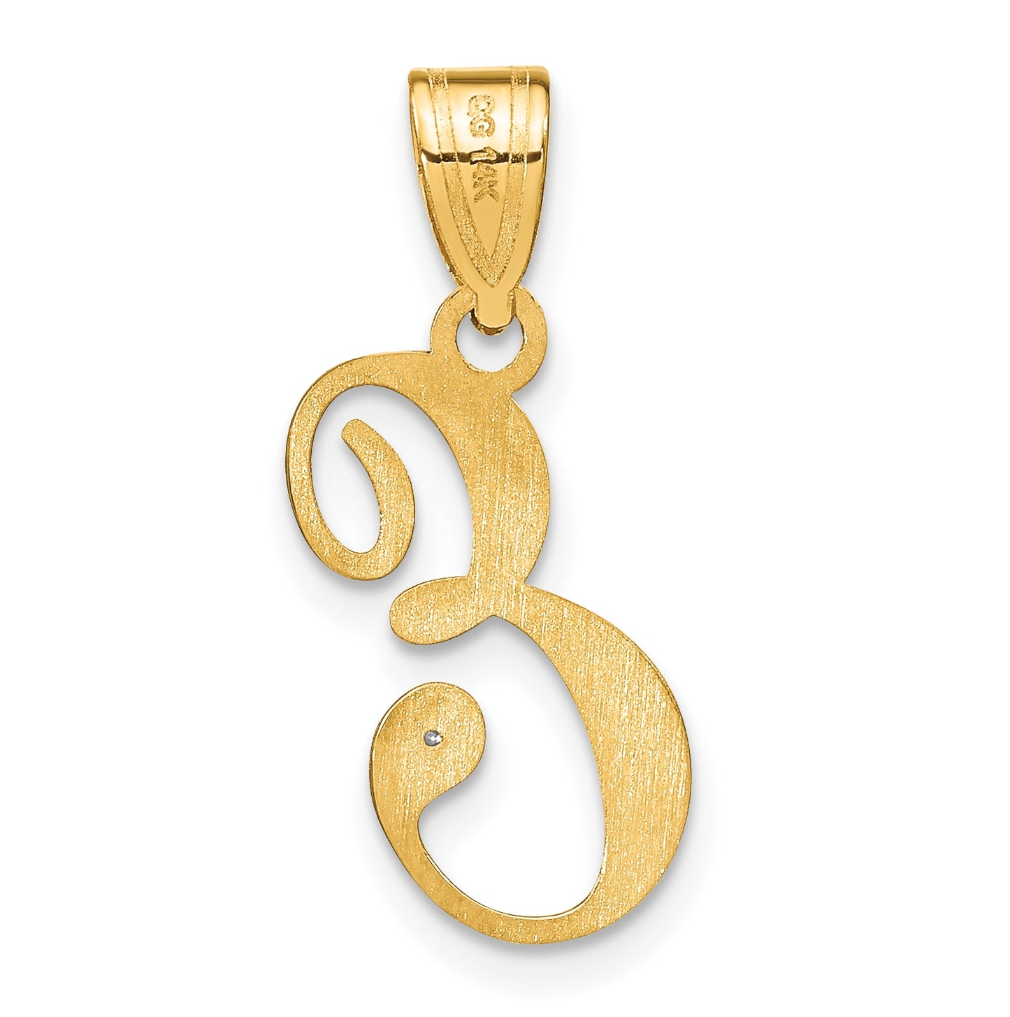 14K Yellow Gold Script Letter E Initial Pendant with Diamond