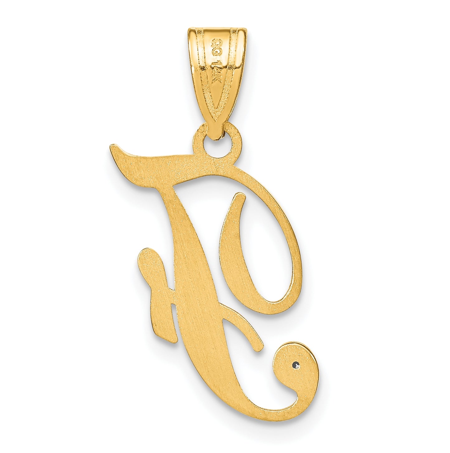 14K Yellow Gold Script Letter F Initial Pendant with Diamond