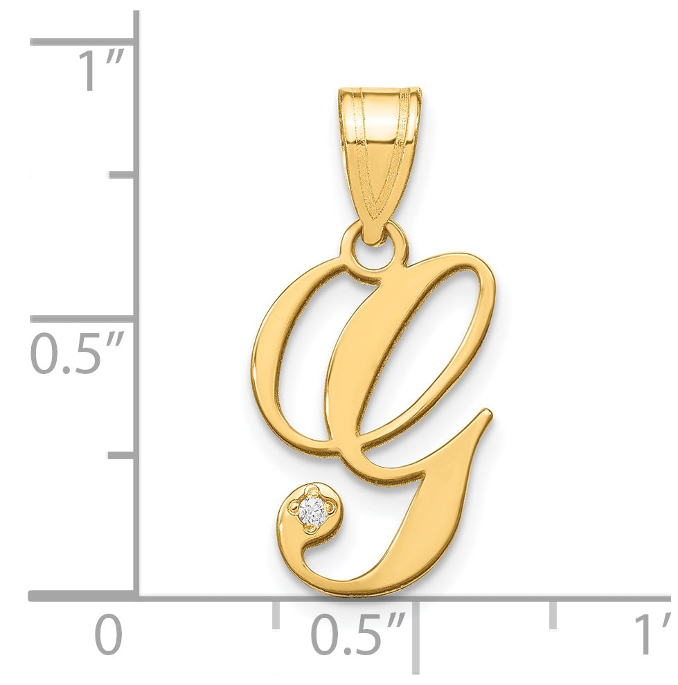 14K Yellow Gold Script Letter G Initial Pendant with Diamond