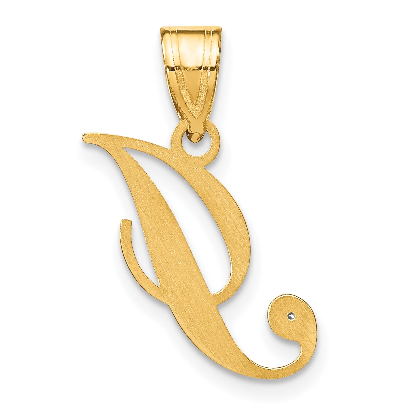 14K Yellow Gold Script Letter I Initial Pendant with Diamond