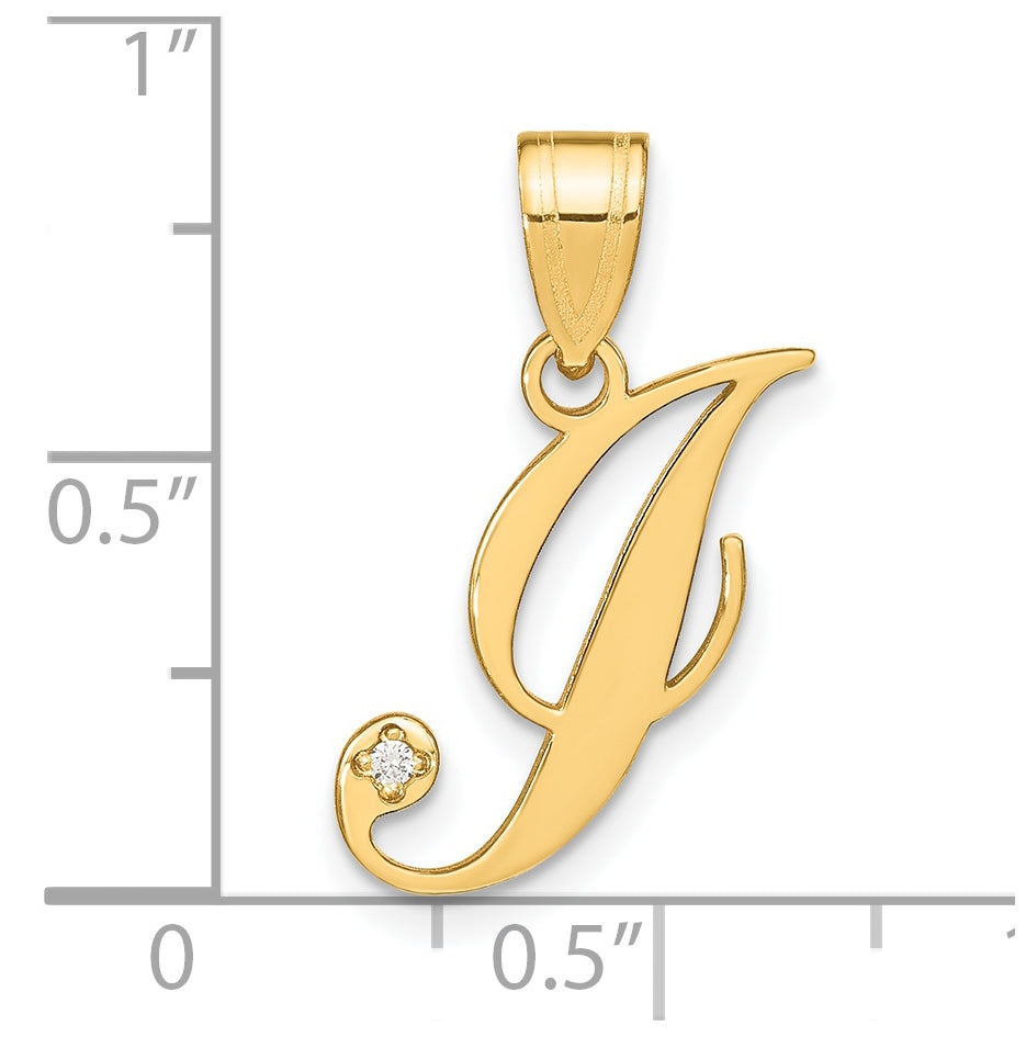 14K Yellow Gold Script Letter I Initial Pendant with Diamond