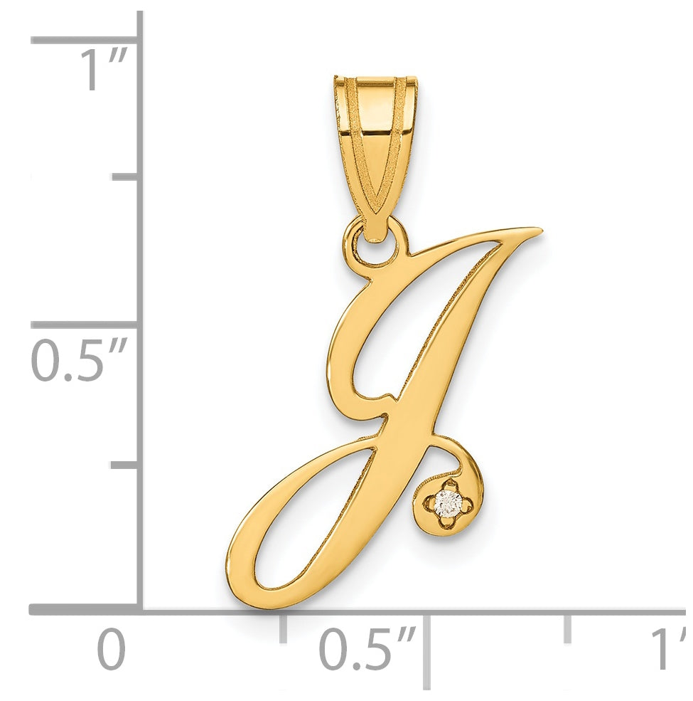 14K Yellow Gold Diamond Script Letter J Initial Pendant