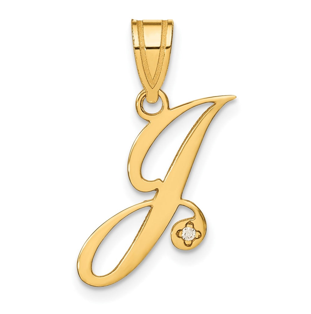 14K Yellow Gold Diamond Script Letter J Initial Pendant