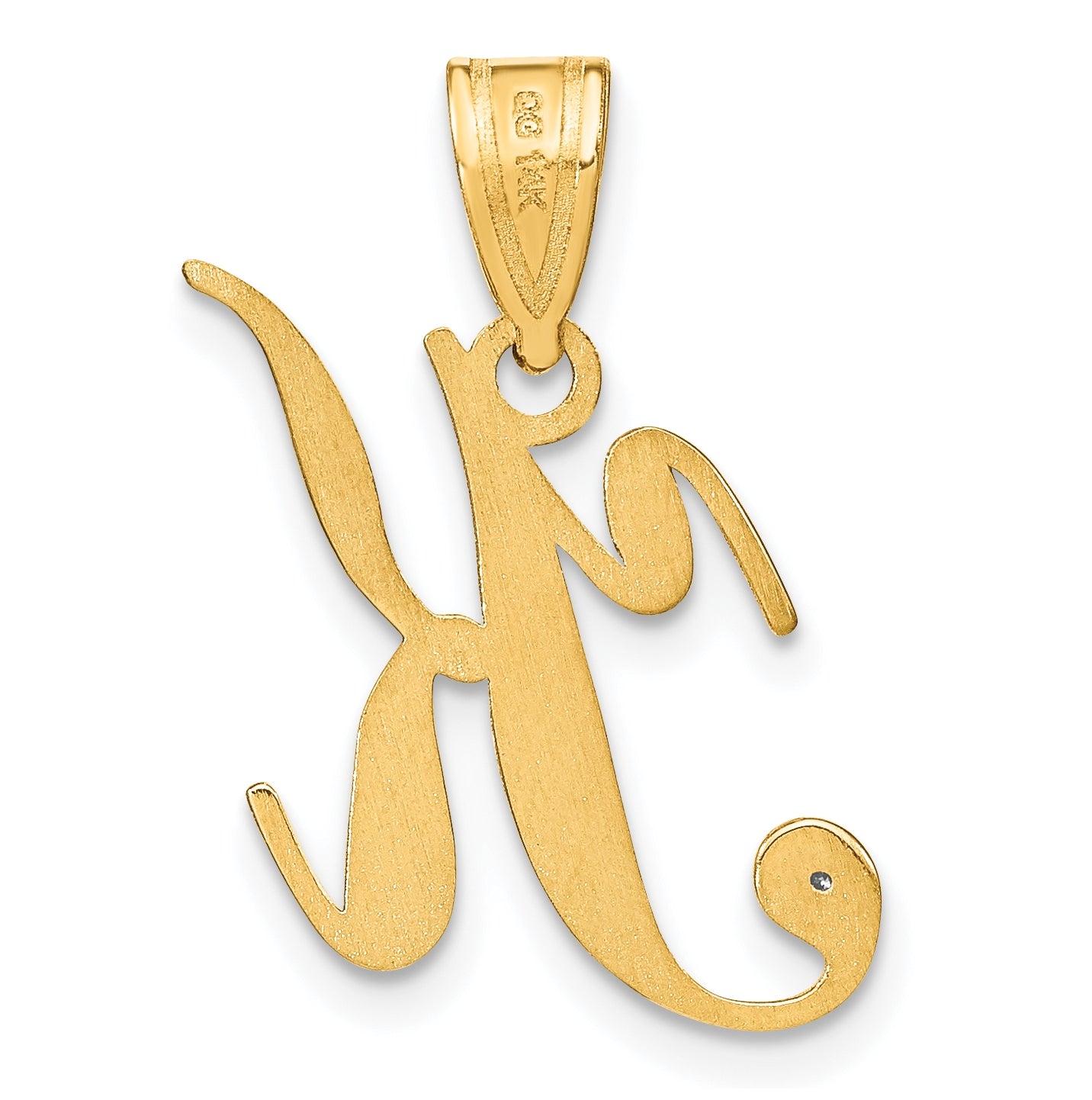 14K Yellow Gold Script Letter K Initial Pendant with Diamond