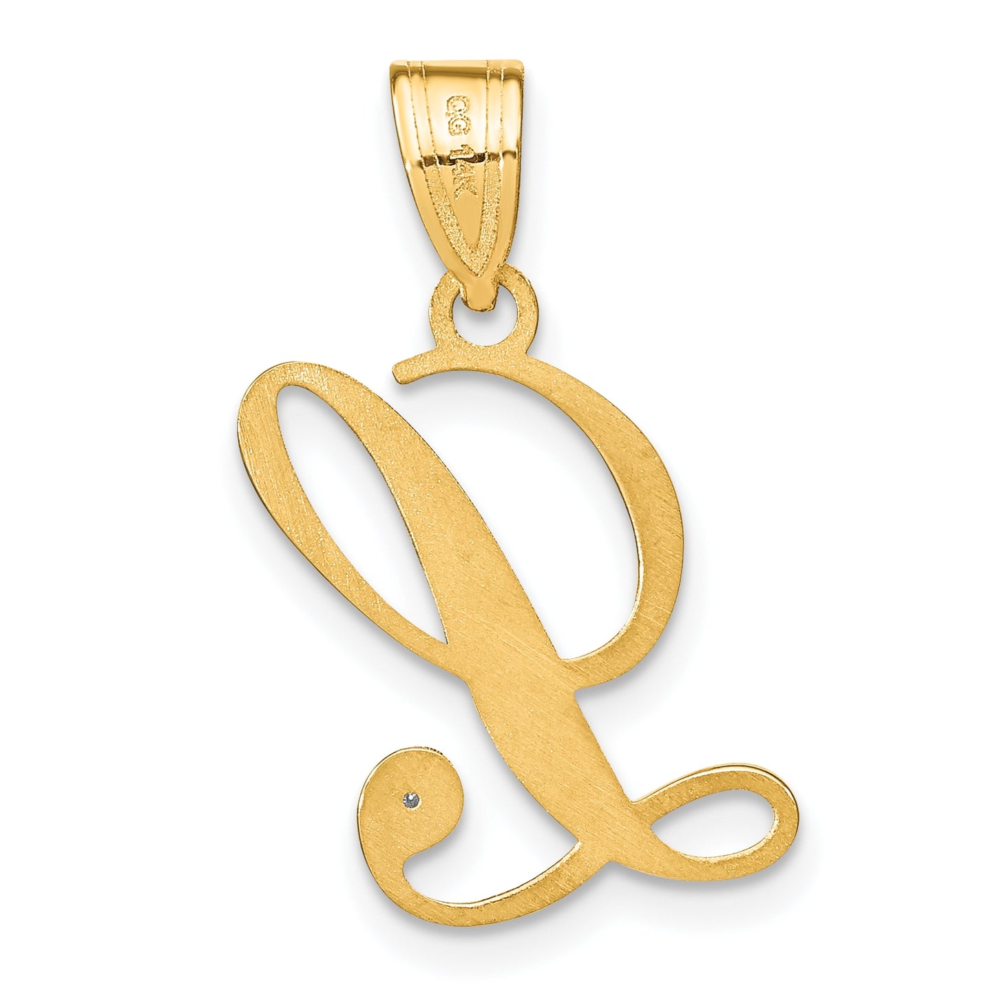 14K Yellow Gold Script Letter L Initial Pendant with Diamond