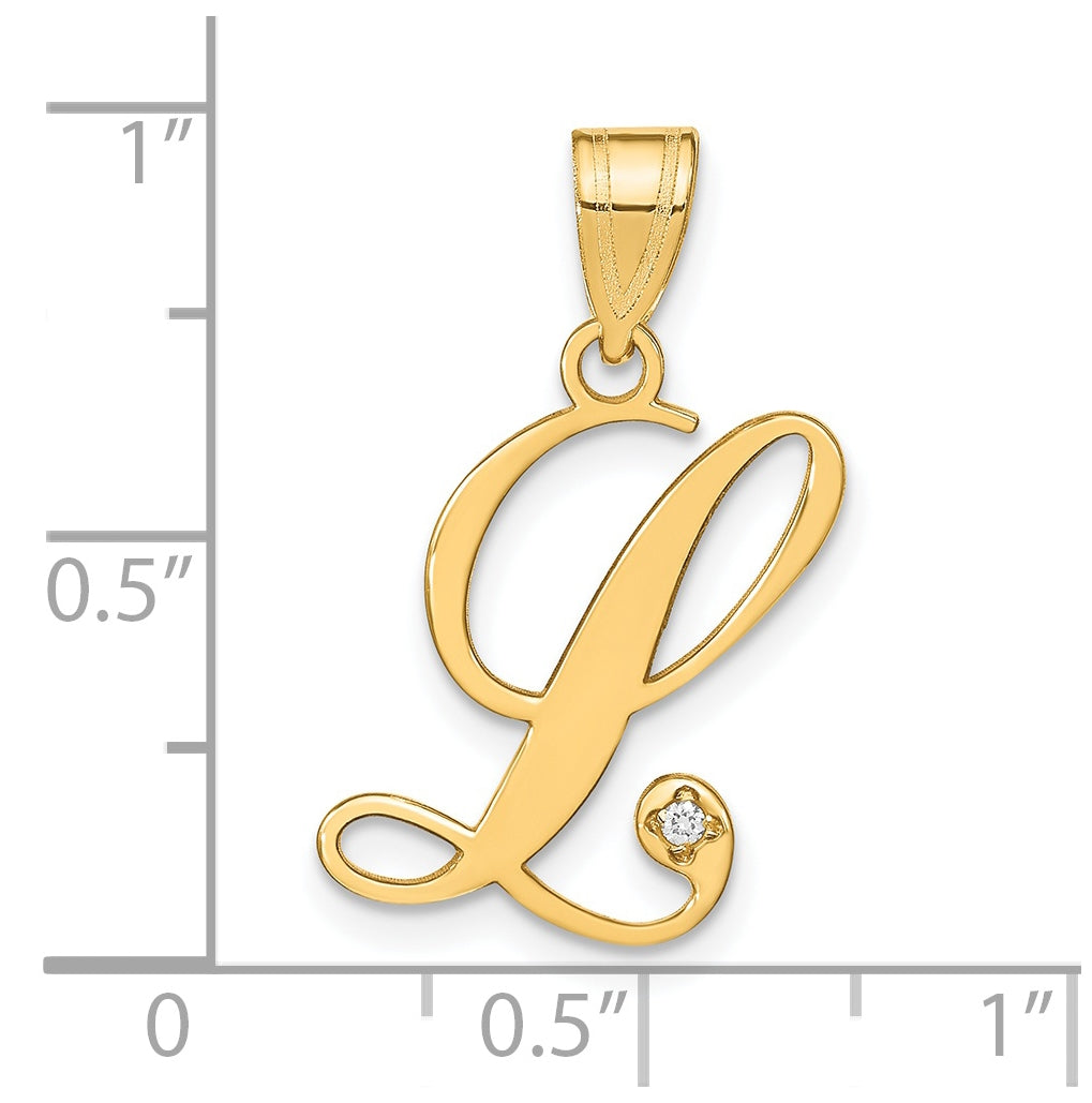 14K Yellow Gold Script Letter L Initial Pendant with Diamond