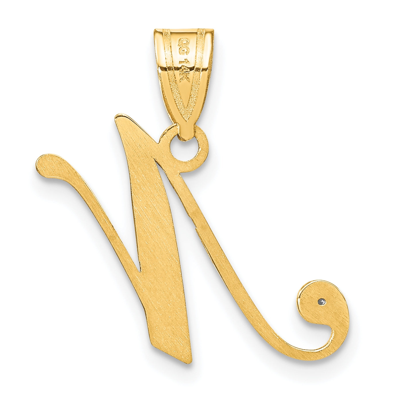 14K Yellow Gold Script Letter N Initial Pendant with Diamond