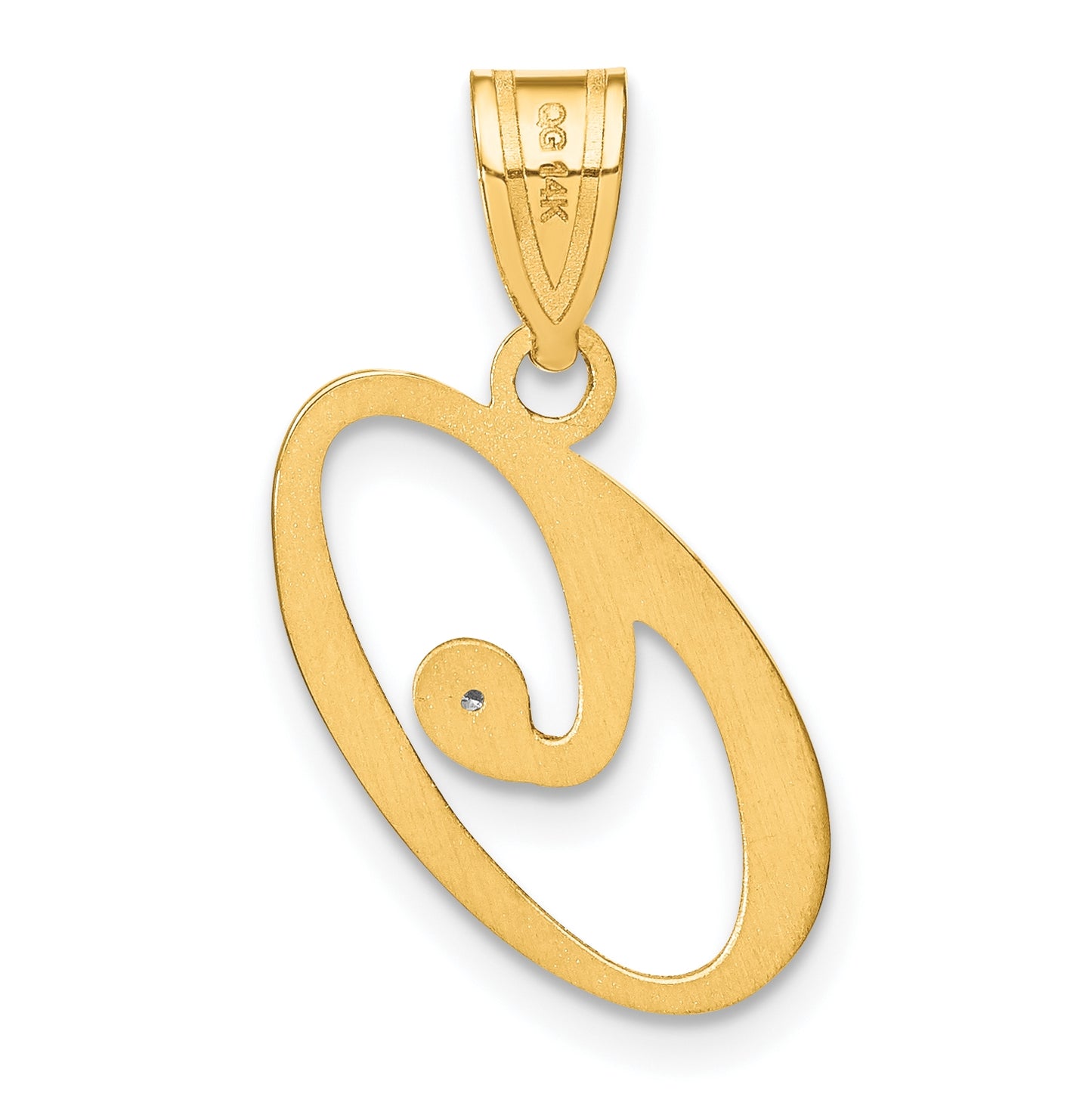 14K Yellow Gold Script Letter O Initial Pendant with Diamond