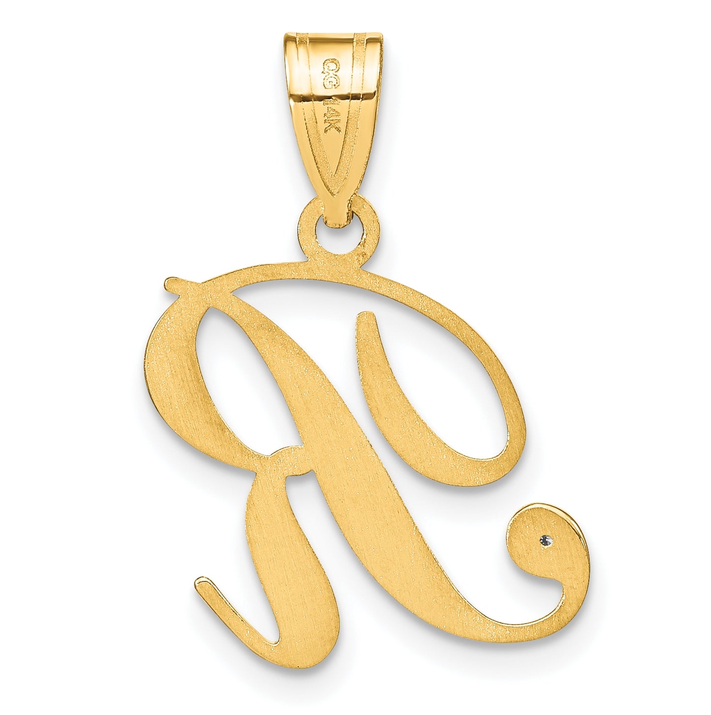 14K Yellow Gold Script Letter R Initial Pendant with Diamond