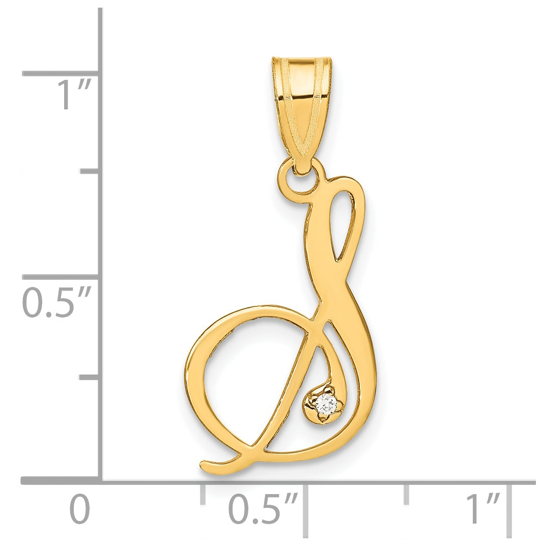 14K Yellow Gold Script Letter S Initial Pendant with Diamond