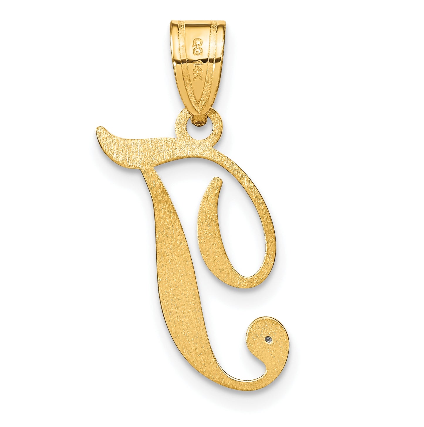 14K Yellow Gold Script Letter T Initial Pendant with Diamond