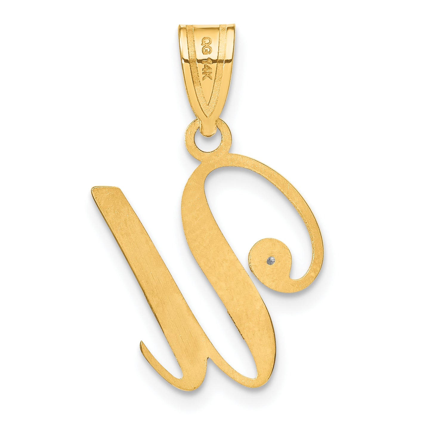 14K Yellow Gold Script Letter U Initial Pendant with Diamond