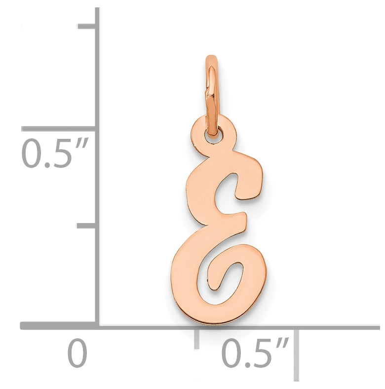 14k Rose Gold Small Script Letter E Initial Charm