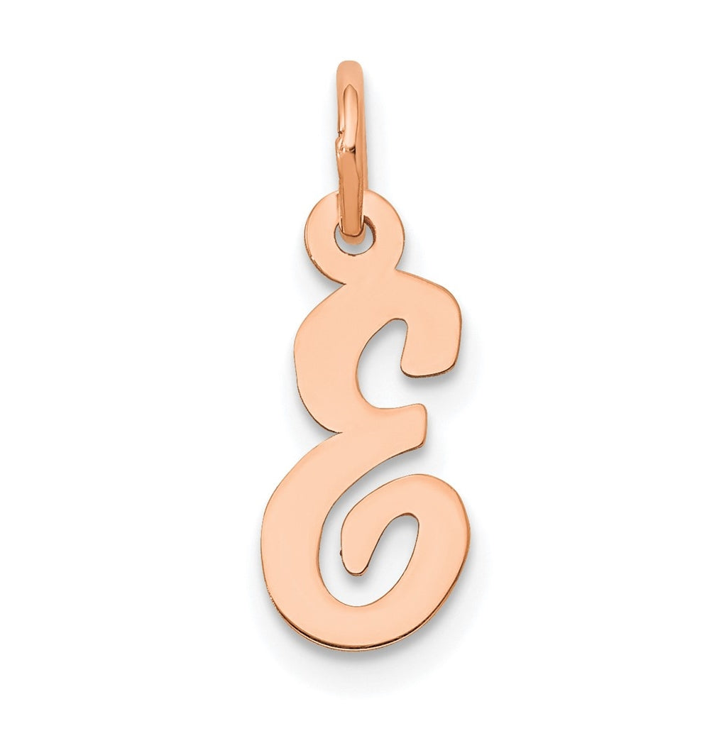 14k Rose Gold Small Script Letter E Initial Charm